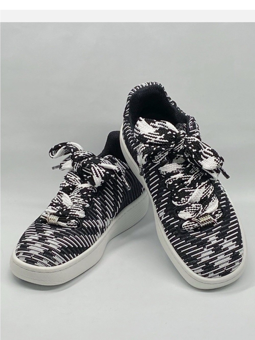 Burberry Black & White Check Knit Box Sneakers size 37 (Women 7)